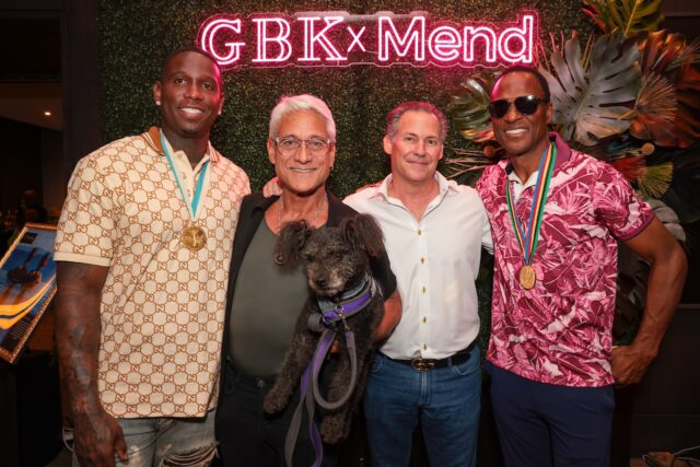 GBK Step and Repeat with Olympic Gold Medalists and GBK Brand Bar CEO Gavin Keilly (L-R – Gil Roberts, Greg Louganis, Gavin Keilly, & Willie Gault) – Photo by Tiffany Rose 