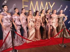 High above Los Angeles, Emmy night becomes a spectacle at Level 8 Models pose on the red carpet during the Emmy Awards after-party at Level 8 in Downtown Los Angeles. Photo credit: Lan Bui