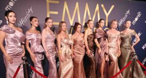 High above Los Angeles, Emmy night becomes a spectacle at Level 8 Models pose on the red carpet during the Emmy Awards after-party at Level 8 in Downtown Los Angeles. Photo credit: Lan Bui