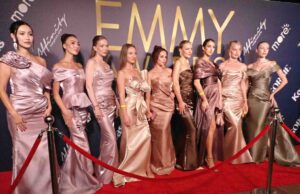 High above Los Angeles, Emmy night becomes a spectacle at Level 8 Models pose on the red carpet during the Emmy Awards after-party at Level 8 in Downtown Los Angeles. Photo credit: Lan Bui