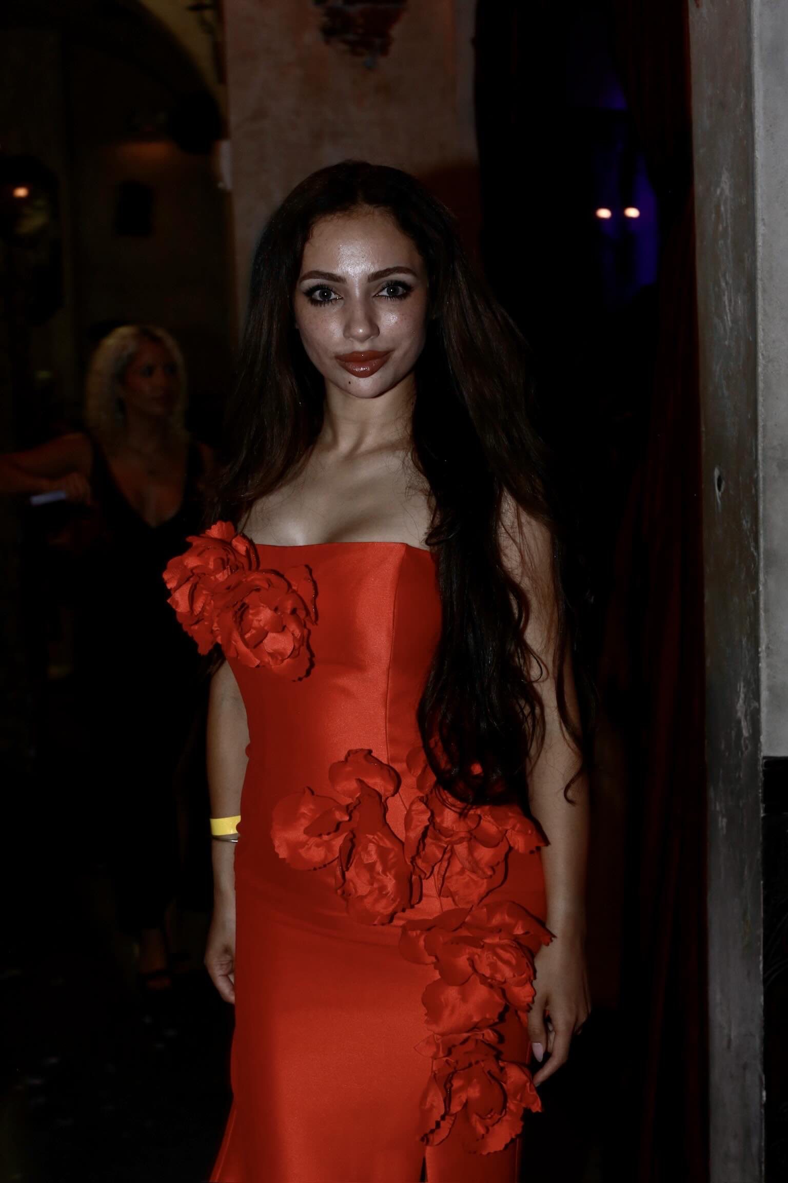 Lea Reyna, wearing Tarani Couture, attends the Emmy Awards after-party at Level 8. Photo by Lan Bui
